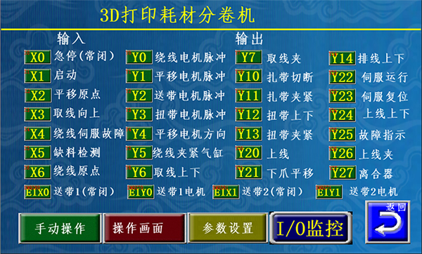 3D打印耗材分卷机IO监控画面，诚焱千裁百绕